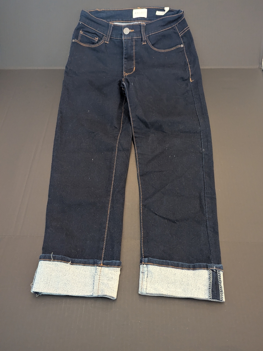 Women's Angels Forever Young Dark Blue Straight-Leg Jeans With Cuff Sz 4